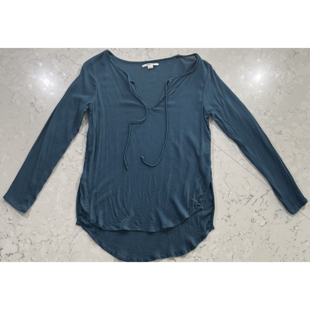 O'Neill Lace Up Blouse Womens Large Teal V Neck Boho Viscose Long Sleeve Top